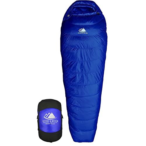 Hyke & Byke Shavano 32 F Hiking & Backpacking Sleeping Bag - 3 Season, 650FP Duck Down Sleeping Bag - Ultralight - Blue - 78in - Regular