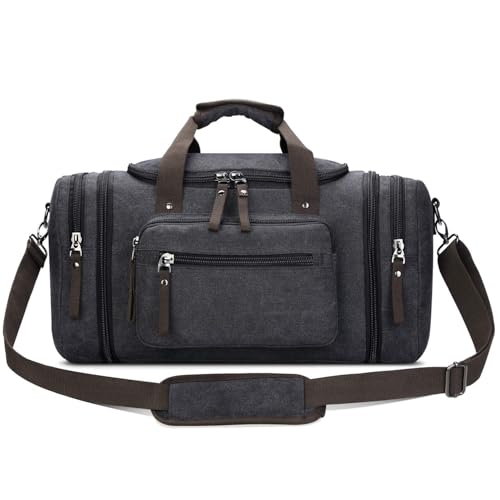 Toupons Canvas Travel Tote Luggage Men's Weekender Duffle Bag, Black