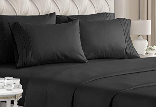 Book Cover Queen Size Sheet Set - 6 Piece Set - Hotel Luxury Bed Sheets - Extra Soft - Deep Pockets - Easy Fit - Breathable & Cooling Sheets - Wrinkle Free - Comfy - Black Bed Sheets - Queens Sheets - 6 PC