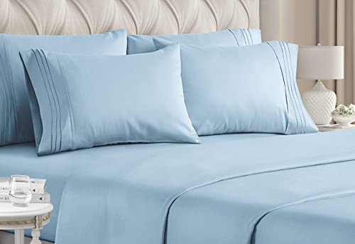 Book Cover Queen Size Sheet Set - 6 Piece Set - Hotel Luxury Bed Sheets - Extra Soft - Deep Pockets - Easy Fit - Breathable & Cooling Sheets - Comfy - Light Blue Bed Sheets - Baby Blue - Queens Sheets - 6 PC