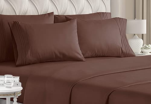 Book Cover Queen Size Sheet Set - 6 Piece Set - Hotel Luxury Bed Sheets - Extra Soft - Deep Pockets - Easy Fit - Breathable & Cooling Sheets - Wrinkle Free - Chocolate - Brown Bed Sheets - Queens Sheets - 6 PC