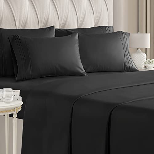 Book Cover King Size Sheet Set - 6 Piece Set - Hotel Luxury Bed Sheets - Extra Soft - Deep Pockets - Easy Fit - Breathable & Cooling Sheets - Wrinkle Free - Comfy - Black Bed Sheets - Kings Sheets - 6 PC