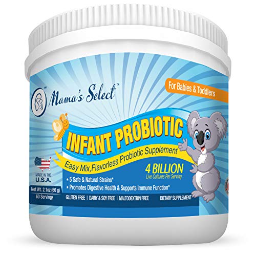 Infant Probiotics for Colic Gas - 4 Billion Live Cultures per Serving, 60 Servings Per Container, Easy Mix Flavorless Flora Probiotic Supplement for Newborns, Babies and Toddlers - Mama's Select