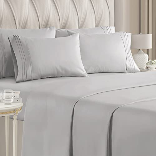 Book Cover King Size Sheet Set - 6 Piece Set - Hotel Luxury Bed Sheets - Extra-Soft - Deep Pockets - Easy Fit - Wrinkle Free - Breathable & Cooling Sheets - Gray - Light Grey Bed Sheets - Flat Sheets