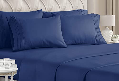 Book Cover King Size Sheet Set - 6 Piece Set - Hotel Luxury Bed Sheets - Extra Soft - Deep Pockets - Easy Fit - Cooling Sheets - Wrinkle Free - Royal Blue - Navy Blue Bed Sheets - Kings Sheets - 6 PC