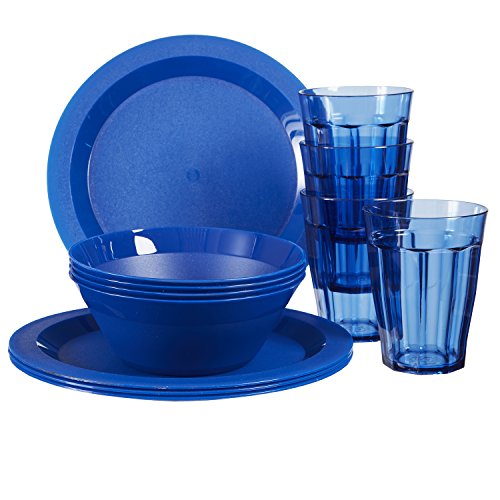 Book Cover Cambridge Plastic Plate, Bowl and Tumbler Dinnerware | 12-piece set Blue