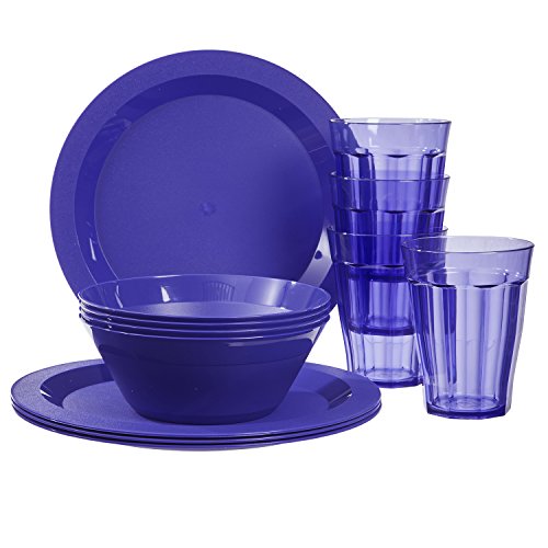 Cambridge Plastic Plate, Bowl and Tumbler Dinnerware | 12-piece set Purple