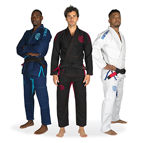 Sanabul Essential BJJ Gi for Men | Brazilian Jiu Jitsu Gi | Lightweight, Preshrunk Fabric for Sweat Wicking Comfort | Superior Sizing Guide (Black, A2)