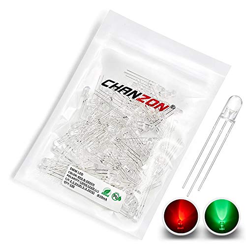 Chanzon 100 pcs 5mm Red & Green LED Diode Lights Common Anode(Clear Round Transparent Bicolor) Bright Lighting Bulb Lamps Electronics Components Indicator Light Emitting Diodes