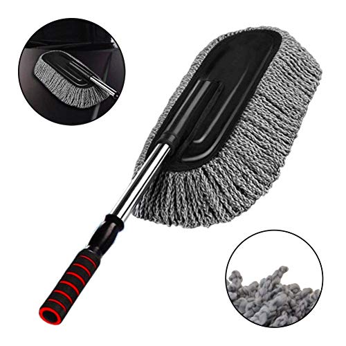 Book Cover Microfiber Car Duster Exterior Interior Cleaner Cleaning Kit size 15.7 inch with Long Retractable Handle to Trap Dust and Pollen for Car Bike RV Boats or Home use - Grey