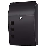 Amagabeli Black Wall Mounted Mailbox Large 18" Vertical Locking Drop Mail Box for Modern Houses Front Porch Residential Outdoor Rural Roadside Steel Cover Metal Post Key Lockable Office Letterbox