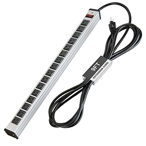 Bestten 16 Outlet Heavy Duty Metal Power Strip with 15-Foot Cord, ETL Certified, Silver