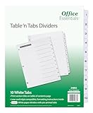Office Essentials Table 'n Tabs Dividers, 8-1/2 x 11, 1-10 Tab, Black/White Tab, Laser/Inkjet, 6 Pk (24882)