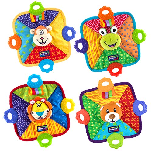 Book Cover Nuby Teething Blankie Characters May Vary, Red/Yellow/Green/Orange/Blue, 1 Count