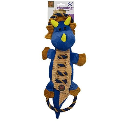 CHARMING Pet Ropes-A-Go Squeaky Dog Toy - Tough and Durable Interactive Soft Plush Animal Tug Toy, Dragon