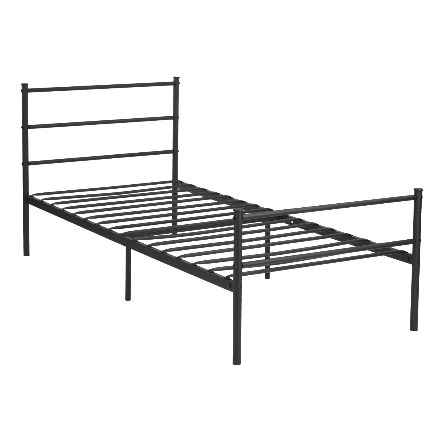 Book Cover GreenForest Metal Bed Frame Twin Size, Two Headboards 6 Legs Mattress Foundation Black Platform Bed Frame Box Spring Replacement for Boys Kids Adult Bedroom