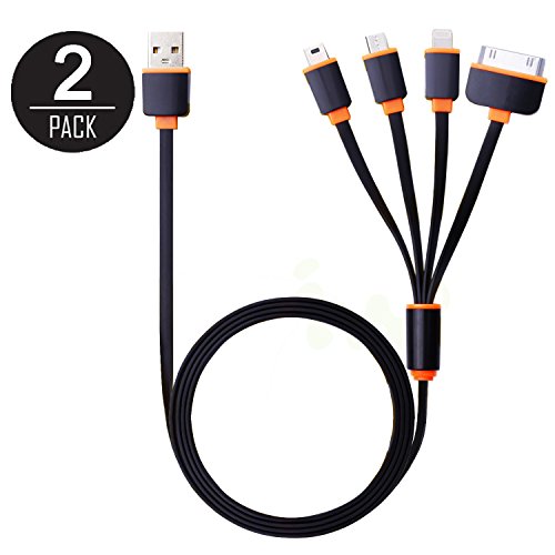 Book Cover [2 Pack] USB Charging Cable, 4 in 1 Multiple USB Charger Cable Adapter Connector with Micro USB/Mini USB Ports Compatible with Phone, iPad Air Mini, iPod Touch Nano, Galaxy and More