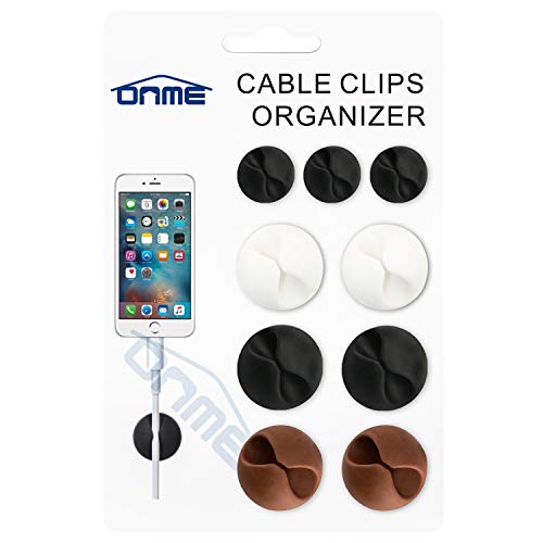 Cable Clips, ONME Cable Holder Multipurpose Cord Management for Home Non-Toxic Rubber Material Self-Adhesive Desk Cord Clips Durable Cord Organizer Black Cord Holder for Office (3 Colors 6pcs)