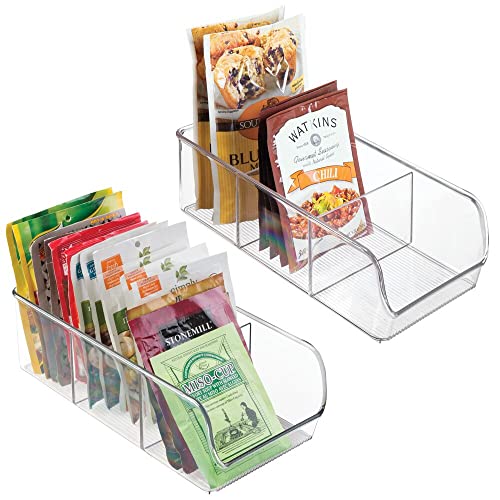 mDesign Plastic Food Storage Bin Organizer with 3 Compartments for Kitchen Cabinet, Pantry, Shelf, Drawer, Fridge, Freezer Organization - Holds Snack Bars - Ligne Collection - 2 Pack - Clear