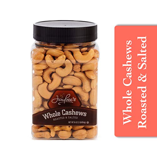Jaybee's Nuts- Whole Cashews Roasted and Salted - Great for Gift Giving - Everyday Healthy Snacks - Rich in Nutrients, Protein, Fiber, Vitamins - Vegan, Keto & Certified Kosher (16 Oz)