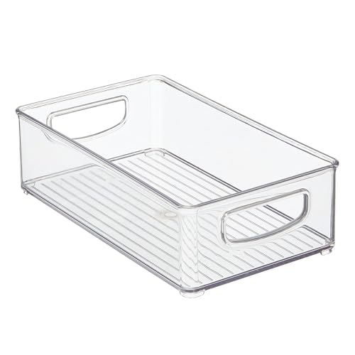 mDesign Small Plastic Kitchen Storage Container Bin with Handles - Organization in Pantry, Refrigerator or Freezer - Food Organizer for Fruit, Yogurt, Squeeze Pouches, 2 Pack, Clear