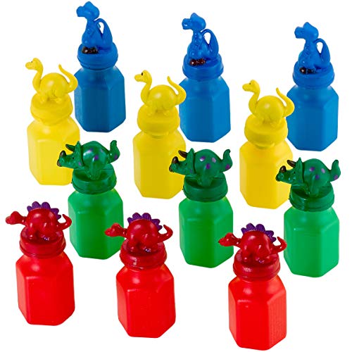 Kicko 12 Pcs Dinosaur Bubbles Bottles - Dinosaur Party Favor Bubbles for Birthday Parties, Party Favors for Kids 4-8 Multi Color Bubble Toys - Fun Party Toy for Kids