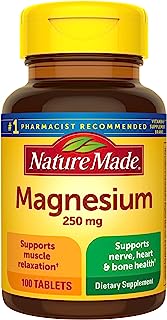 Nature Made Magnesium 250 mg Tablets, 100 Count for Nutrition Support (Packaging May Vary)