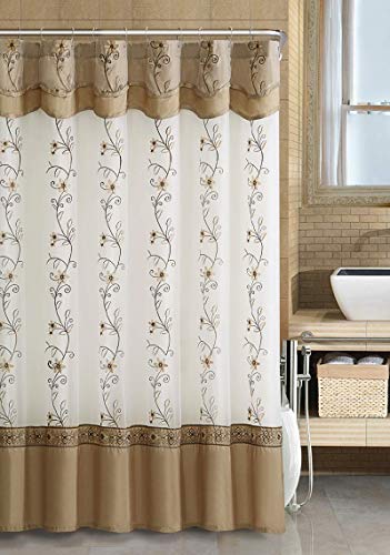 Book Cover GoodGram VCNY® Luxurious Daphne Embroidered Sheer & Taffeta Fabric Shower Curtains Assorted Colors (Beige/Gold)