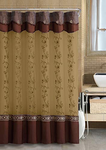 Book Cover GoodGram VCNY Luxurious Daphne Embroidered Sheer & Taffeta Fabric Shower Curtains Assorted Colors (Chocolate)