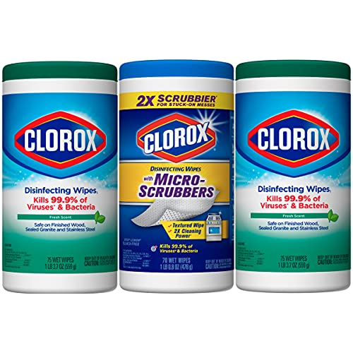 Book Cover Clorox Disinfecting Wipes and Disinfecting Wipes with Micro-Scrubbers, Pack of 3 (Package May Vary) (Package May Vary)