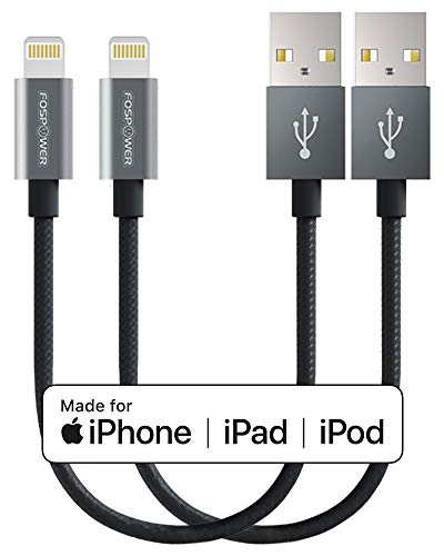FosPower [2 Pack, 6-inch] Apple MFi Certified Lightning to USB Cable [Nylon Braided | Full Speed Charging] Compatible with iPhone XR XS XS MAX X, iPad Pro Air / Mini, iPod Touch, Nano (Gray)