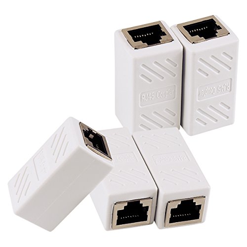 Ethernet RJ45 Adapter - Shielded in-Line Coupler for Cat7/Cat6/Cat5e/cat5 Ethernet Cable Extender Connector - Female to Female, White - 5 Pack