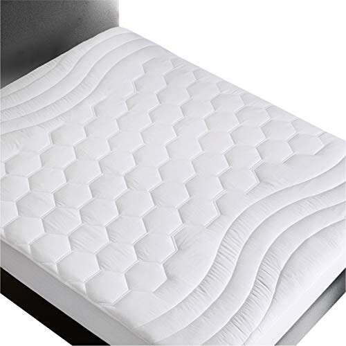 Book Cover Bedsure Twin Mattress Pad Deep Pocket - Quilted Mattress Cover for Twin Bed PillowTop Mattress Protector Single, Fitted Sheet Mattress Cover, 39x75 inches, White