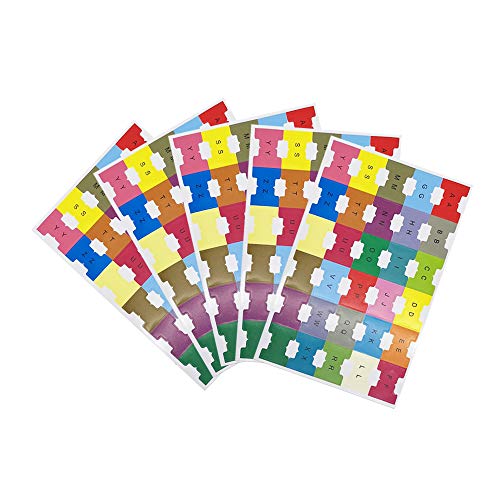 Chris-Wang 5 Sheets Self-Stick Alphabetical A-Z Titles/Blank Self Adhesive DIY Multi-Color Small Lable Marker Notes/Page Index Dividers, 30 Tabs per Sheets, Pack of 150 Tabs