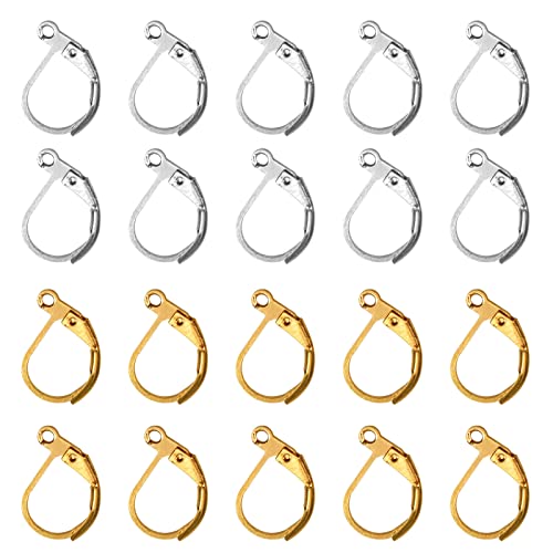 Book Cover TOAOB 200pcs French Earring Hooks Leverback Ear Wire 10x15mm Silver and Gold Plated Metal Brass Hypoallergenic Earring Supplies Jewelry Making Findings