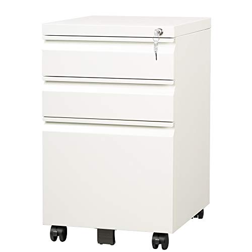 DEVAISE 3 Drawer Mobile File Cabinet with Lock, Fully Assembled Except Casters, Letter/Legal Size, White