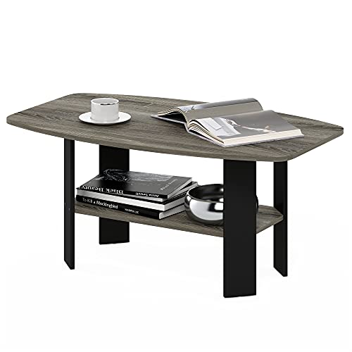 FURINNO Coffee Table, Wood, French Oak Grey/Black, Set of 1