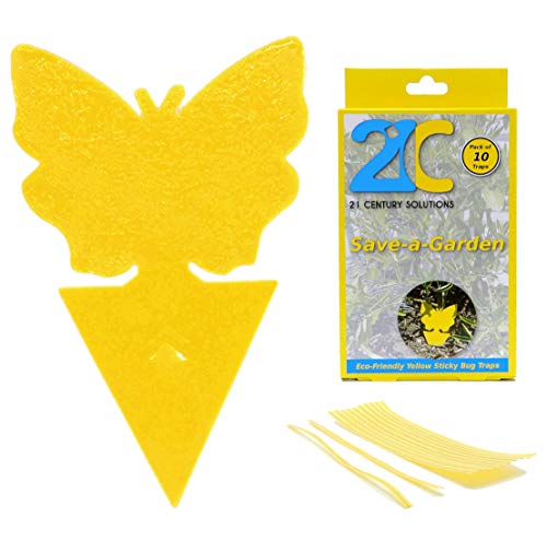 21C 21 Century Solutions Yellow Dual Sticky Fly Traps 10-Pack for Gnat Whiteflies Fungus Gnats Flying Insects - Houseplant Disposable Glue Trappers Save a Garden Butterfly Shape