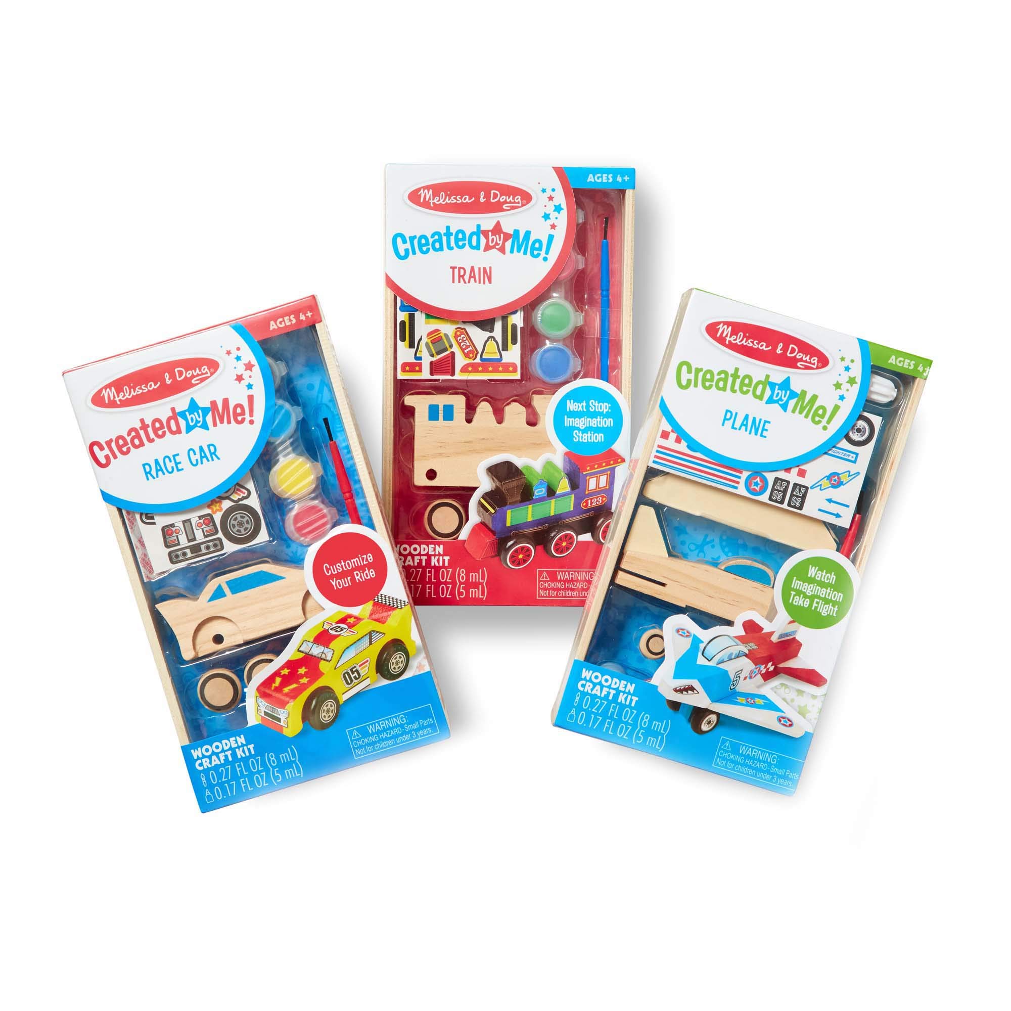 Melissa & Doug Decorate-Your-Own Wooden Craft Kits Set - Plane, Train, and Race Car