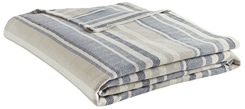 Book Cover Eddie Bauer Home | Herringbone Collection | 100% Cotton Light-Weight and Breathable Blanket, Cozy and Soft Throw, Machine Washable, King, Blue Stripe