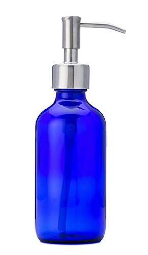 Petite Blue Glass Soap and Lotion Dispenser with Stainless Steel Pump - 8 oz