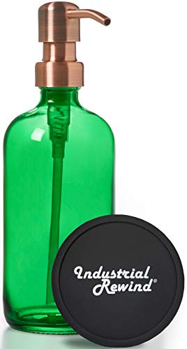 Industrial Rewind Green Glass Soap Dispenser with Copper Metal Pump - Green 16oz Glass Bottle Lotion Bottle