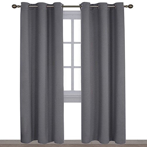 Book Cover NICETOWN 3 Pass Microfiber Noise Reducing Thermal Insulated Solid Ring Top Blackout Window Curtains/Drapes (2 Panels, 42 x 84 Inch, Gray)