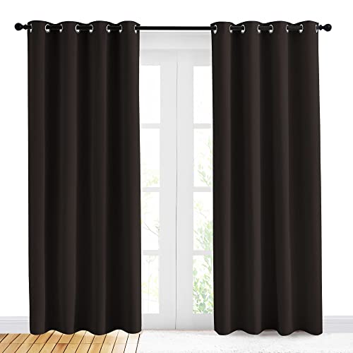 NICETOWN Energy Smart Thermal Insulated Solid Grommet Blackout Curtains/Drapes for Living Room (2 Panels, 42 inches x 84 inches, Toffee Brown)