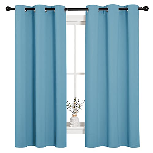 Book Cover NICETOWN Window Treatment Thermal Insulated Solid Grommet Room Darkening Curtains/Drapes for Bedroom (Set of 2 Panels, 42 by 63 inches Long, Teal Blue=Light Blue)