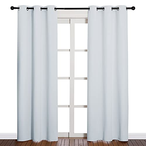 Book Cover NICETOWN Easy Care Solid Thermal Insulated Grommet Room Darkening Curtains/Drapes for Bedroom (2 Panels, 42 by 84, Light Grey-Greyish White)
