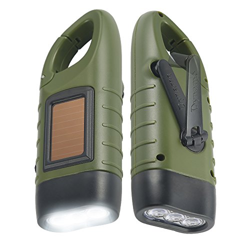 Simpeak [ 2-Pack] Hand Crank Solar Powered Flashlight, Emergency Rechargeable LED Flashlight, Survival Flashlight, Quick Snap Carbiner Dynamo Flashlight Torch for Outdoor Sports