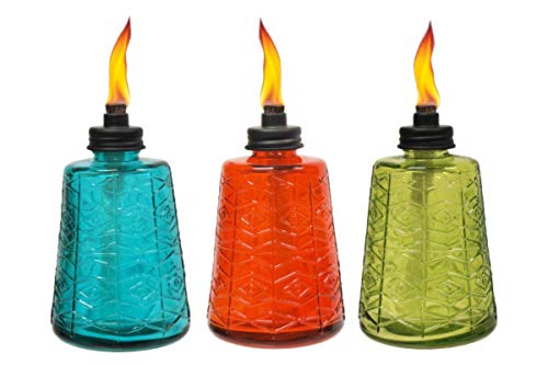 TIKI 6-Inch Molded Glass Table Torch, Red, Green & Blue (Set of 3)