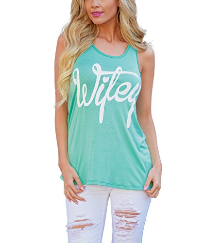 Mansy Women's Letter printed Wifey Tank Top ,Mint Green,Medium