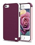 iPhone 5/5S SE Case, EXSEK Hybrid Impact Ultra Slim 3 Color Shockproof Case [Anti-Slip] [Extra Front Raised Lip] Scratch Resistant Soft Gel Bumper Rugged Case for iPhone 5/5S (Wine Red)
